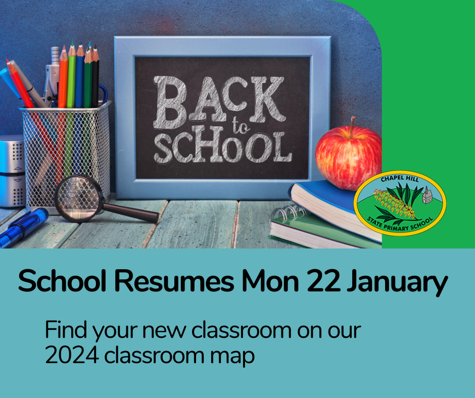 Image of a blackboard reading 'Back to school' surrounded by School related images